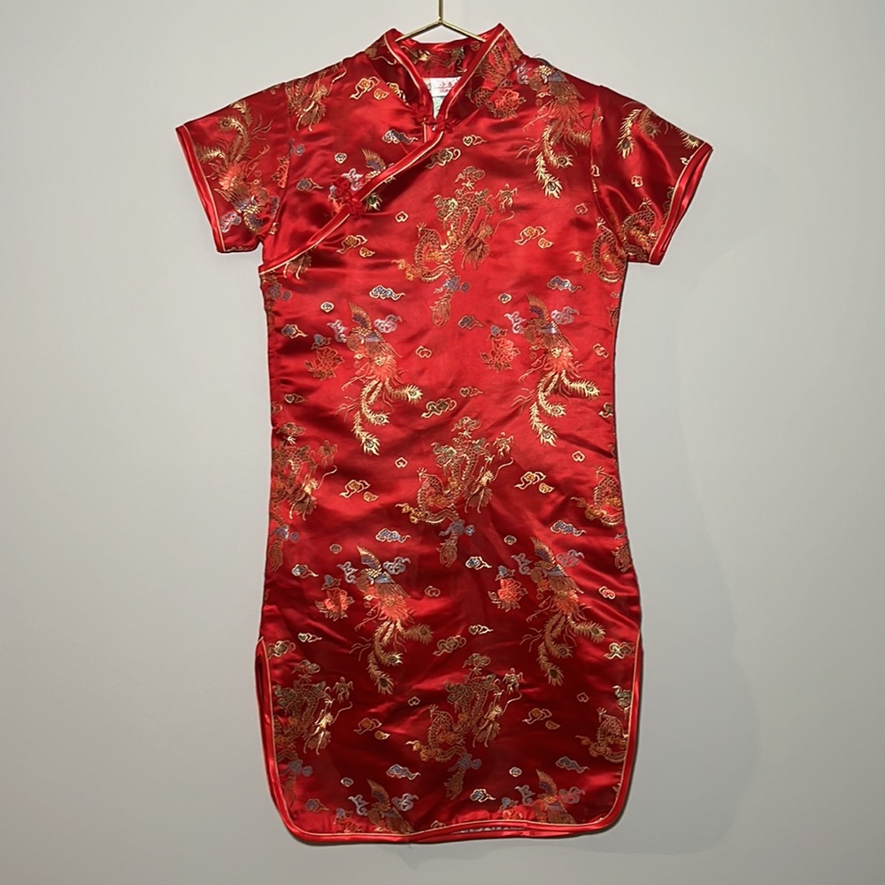 Vintage Red Satin Cheongsam / Qipao Dress